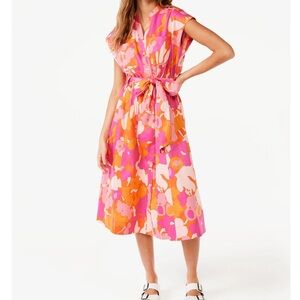 Free Assembly Women's Pink and Orange Belted
Midi Shirt Dress S